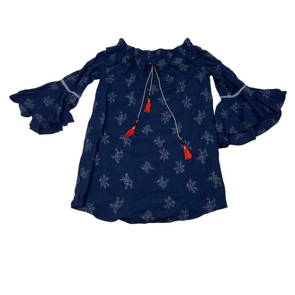 Miss Me Women's Blue 100% Viscose Boat Neck Long Slevees Blouse Top Size Large